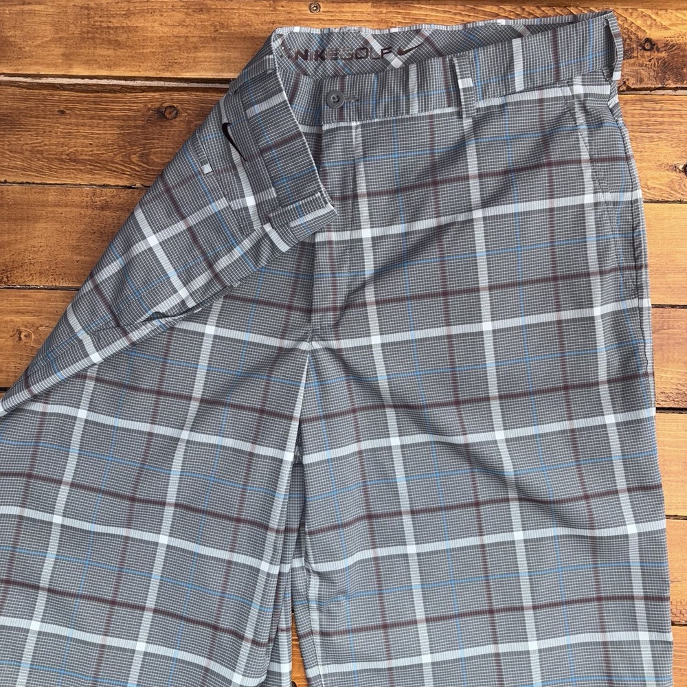 Nike Golf Shorts Men's Size 36x12 Grey Plaid‎ Perormance Chino Moisture Wicking